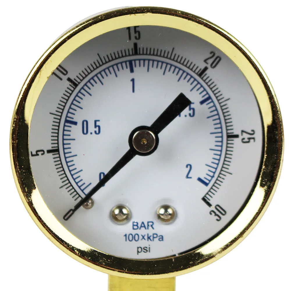 1/4" NPT 0 to 30 PSI Vacuum Air Pressure Gauge Lower Side Mount With 2" Face 501D-204C