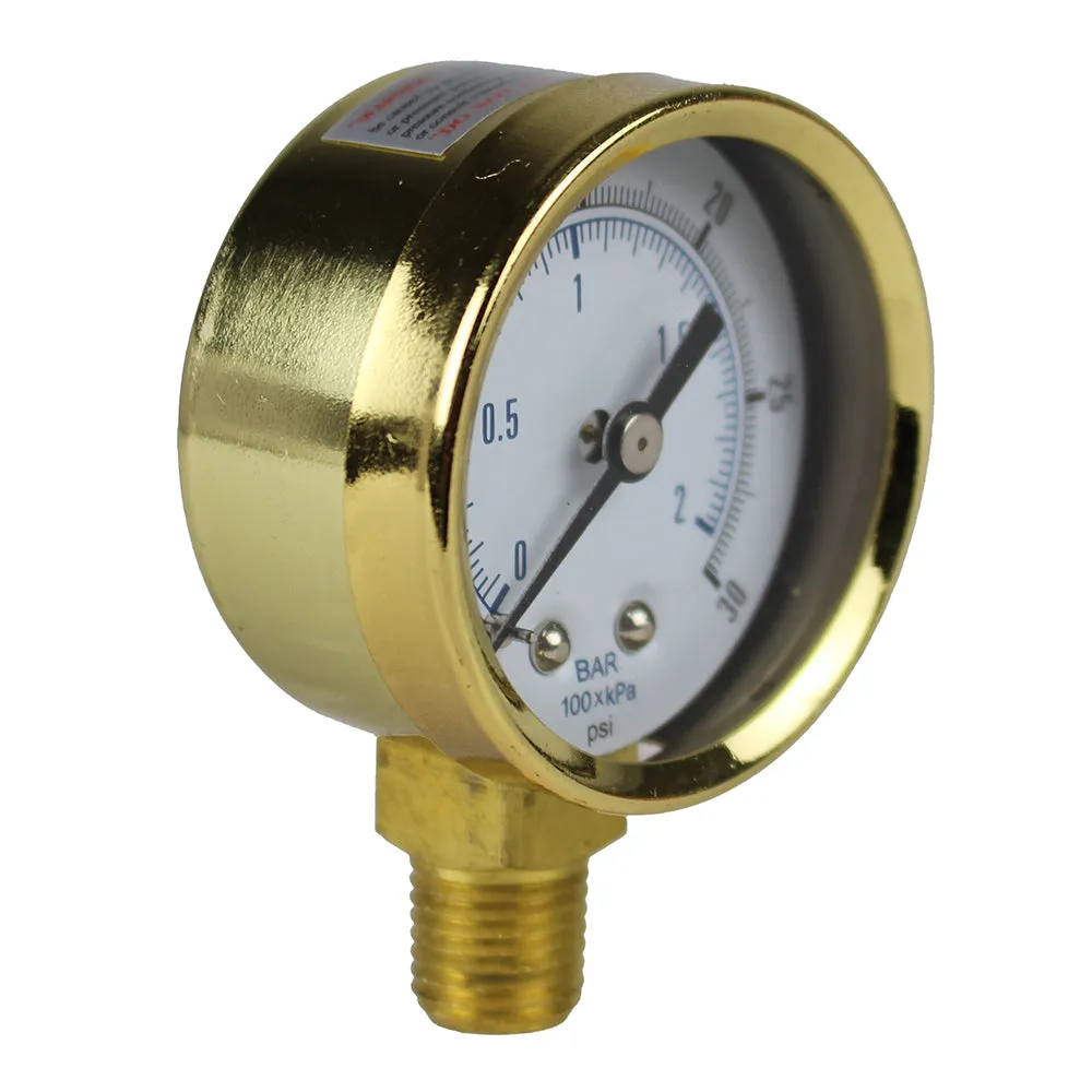 1/4" NPT 0 to 30 PSI Vacuum Air Pressure Gauge Lower Side Mount With 2" Face 501D-204C