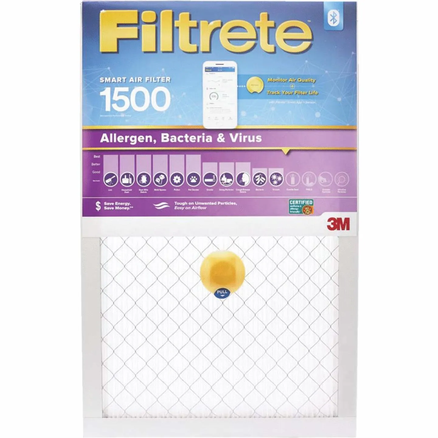 3M Filtrete 16 In. x 25 In. x 1 In. 1500 MPR Allergen, Bacteria & Virus Smart Furnace Filter