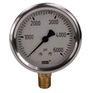 A Plus Marine Supply, Inc. WIKA 0-6000 PSI Liquid Filled Gauge - 2.5" Stainless Steel Face with Bottom Post (1/4" MNPT)