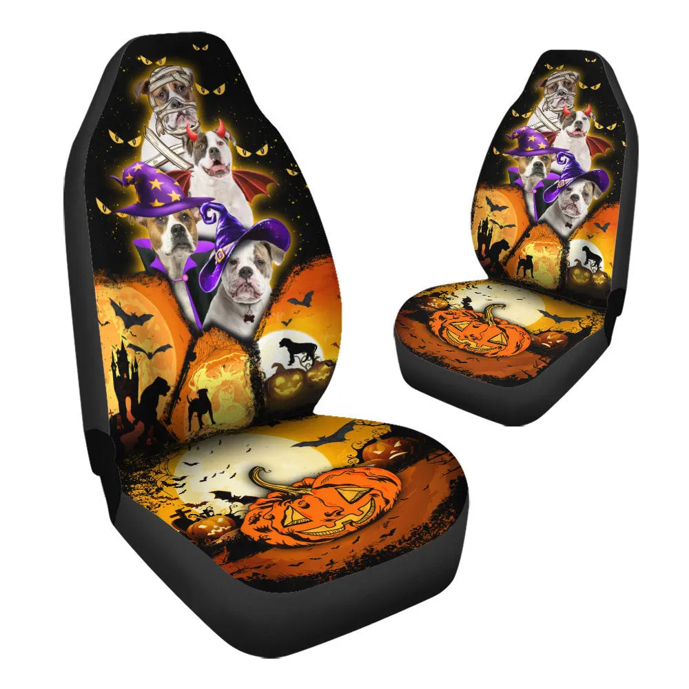 American Bulldog Halloween Pumpkin Scary Car Seat Covers