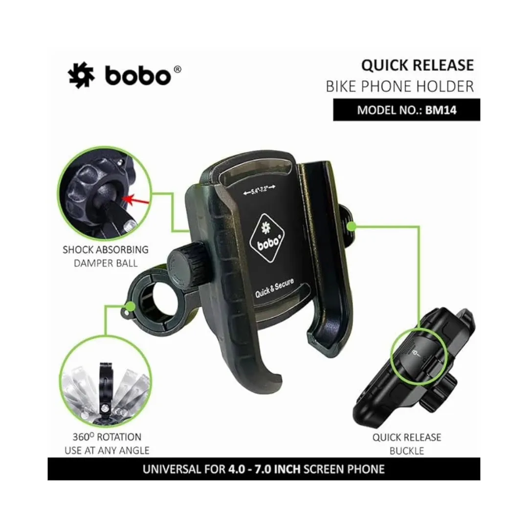 BOBO BM14 Quick Release Enhanced BM4 Bike / Cycle Phone Holder Motorcycle Mobile Mount