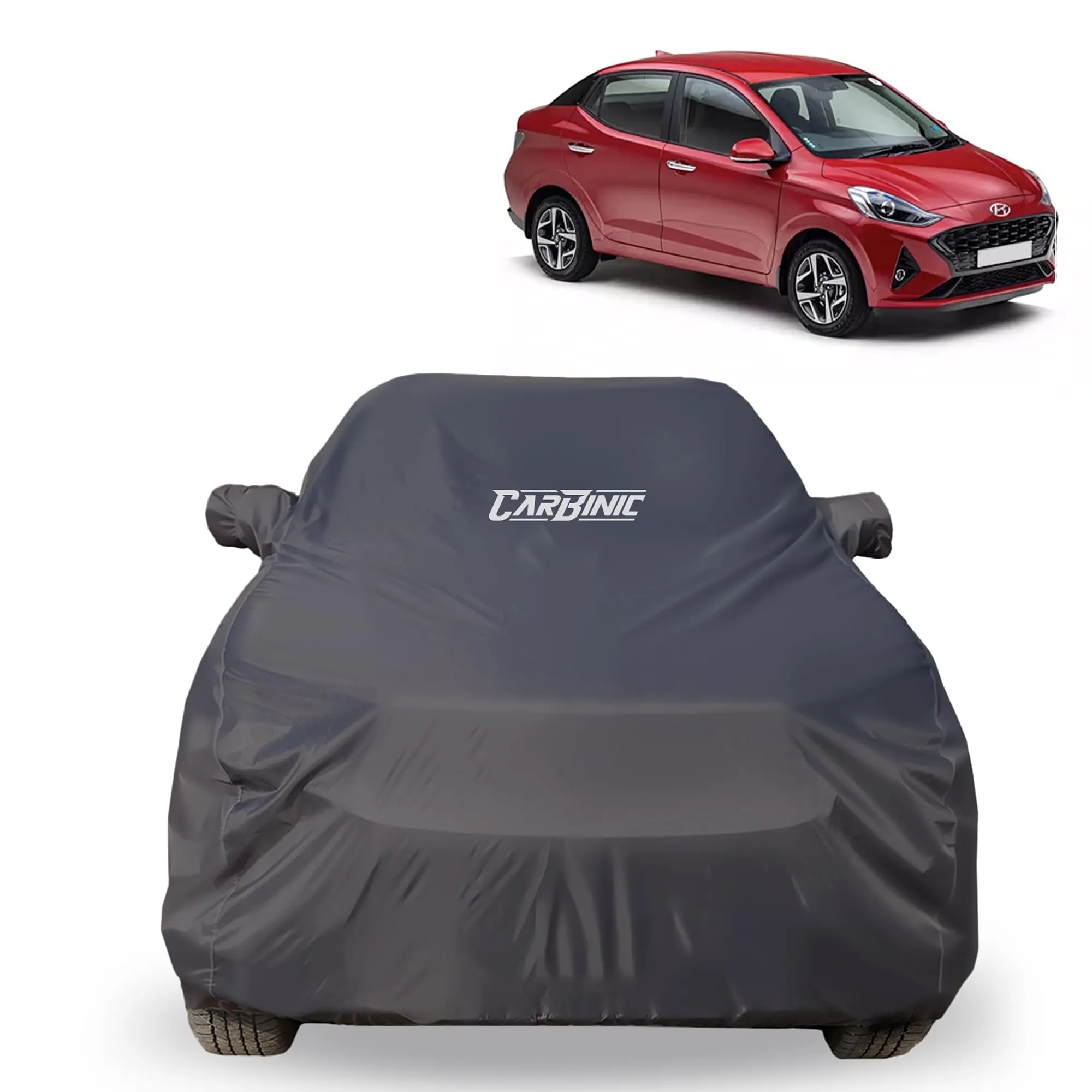 CARBINIC Car Body Cover for Hyundai Aura 2020 | Water Resistant, UV Protection Car Cover | Scratchproof Body Shield | Dustproof All-Weather Cover | Mirror Pocket & Antenna | Car Accessories