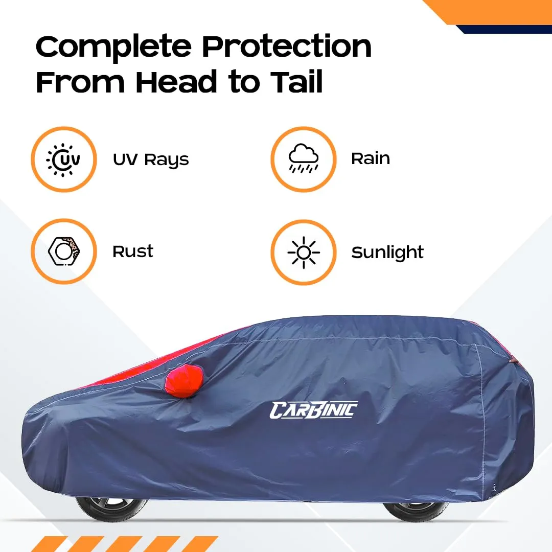 CARBINIC Car Body Cover for Hyundai Grand i10 | Water Resistant, UV Protection Car Cover | Scratchproof Body Shield | Dustproof All-Weather Cover | Mirror Pocket & Antenna | Car Accessories, Blue Red