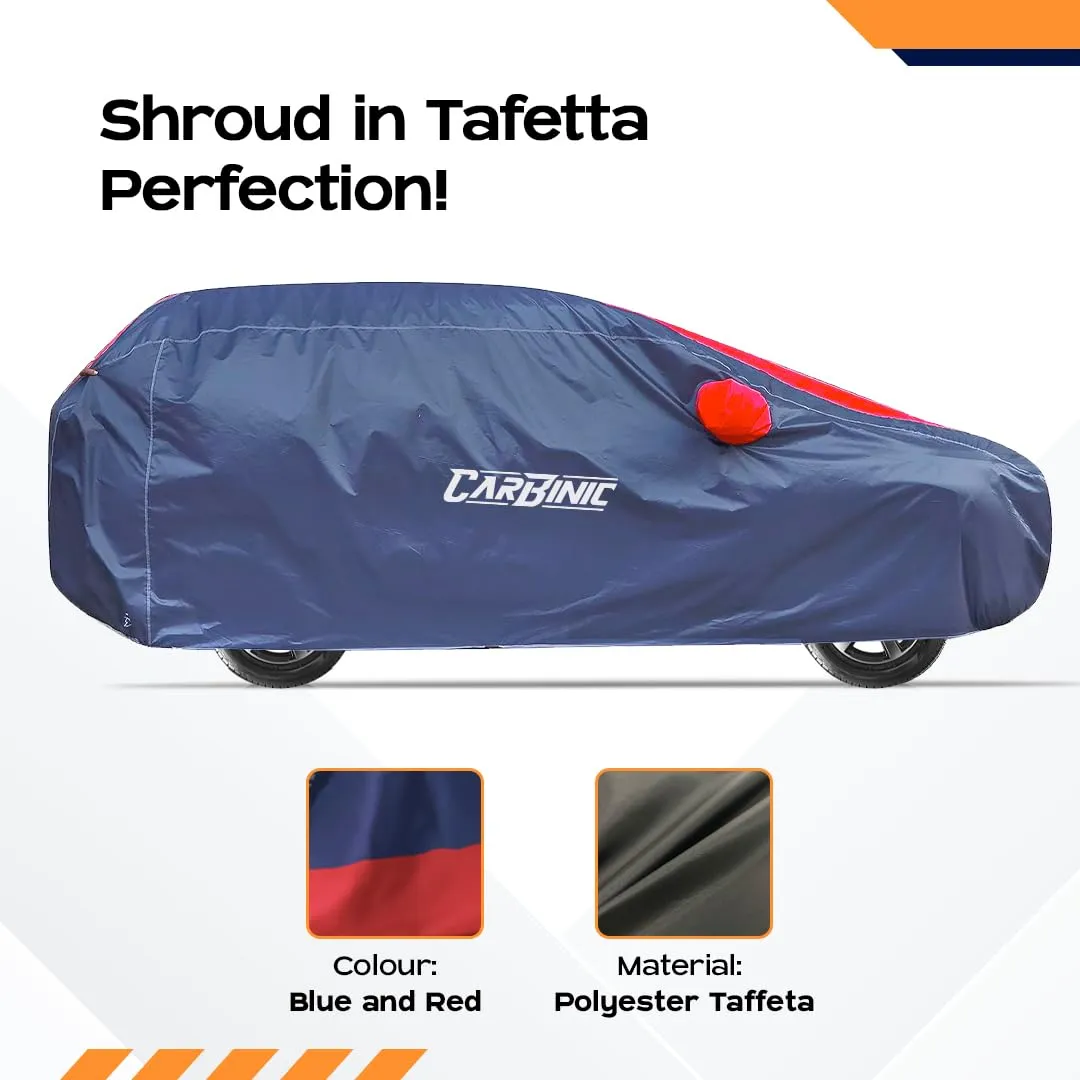 CARBINIC Car Body Cover for Hyundai Grand i10 | Water Resistant, UV Protection Car Cover | Scratchproof Body Shield | Dustproof All-Weather Cover | Mirror Pocket & Antenna | Car Accessories, Blue Red