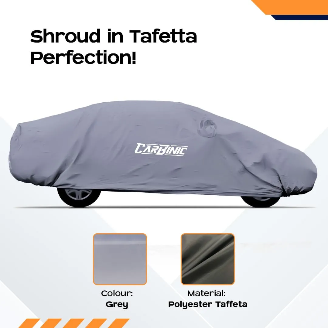 CARBINIC Car Body Cover for Hyundai Grand i10 | Water Resistant, UV Protection Car Cover | Scratchproof Body Shield | Dustproof All-Weather Cover | Mirror Pocket & Antenna | Car Accessories, Grey