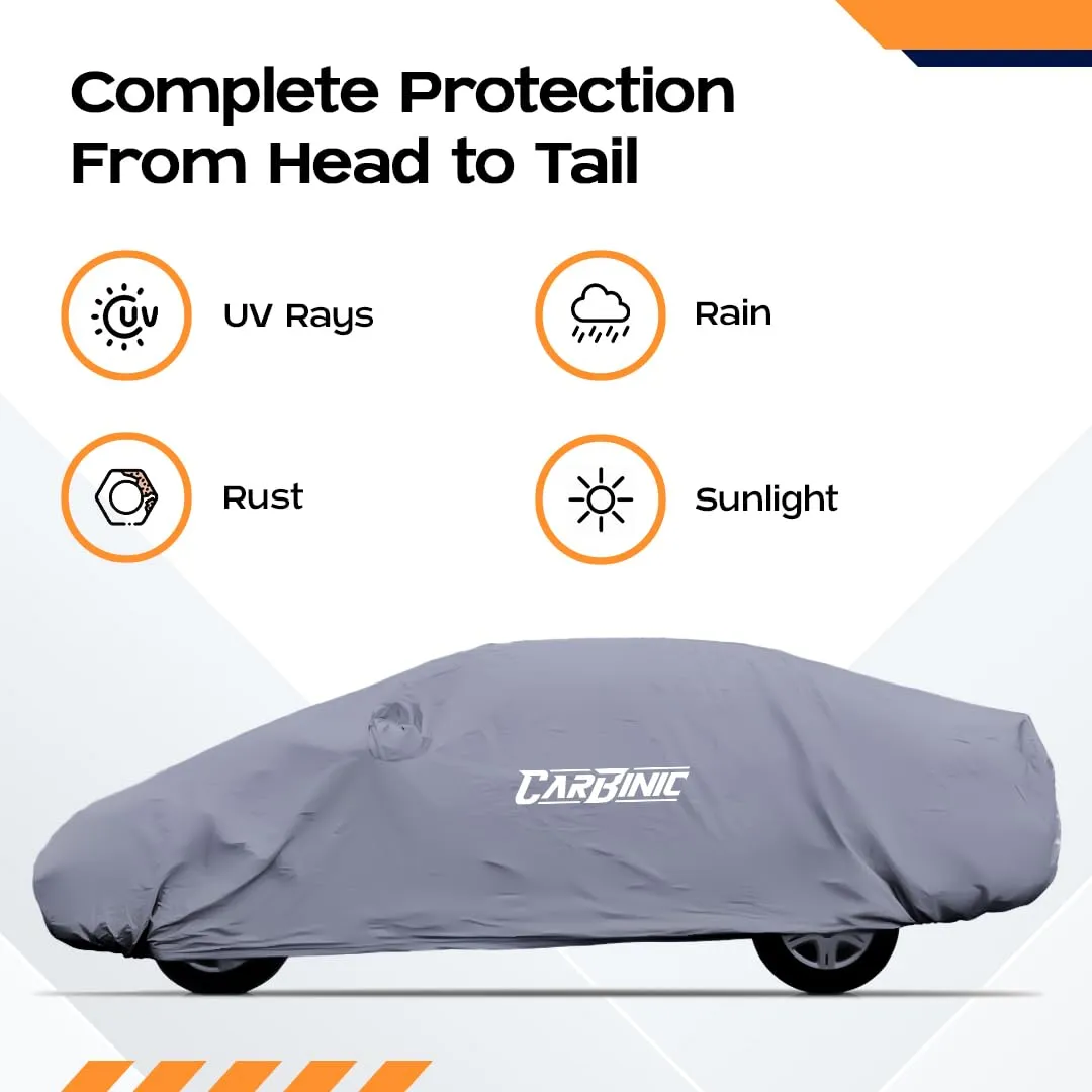 CARBINIC Car Body Cover for Hyundai Grand i10 | Water Resistant, UV Protection Car Cover | Scratchproof Body Shield | Dustproof All-Weather Cover | Mirror Pocket & Antenna | Car Accessories, Grey