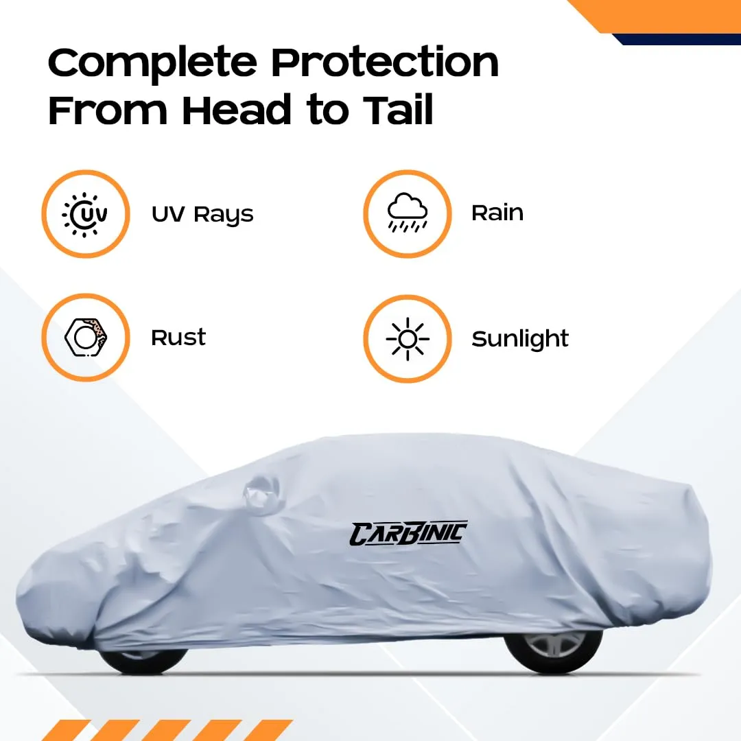 CARBINIC Car Body Cover for MG Hector 2022 | Water Resistant, UV Protection Car Cover | Scratchproof Body Shield | Dustproof All-Weather Cover | Mirror Pocket & Antenna | Car Accessories, Silver