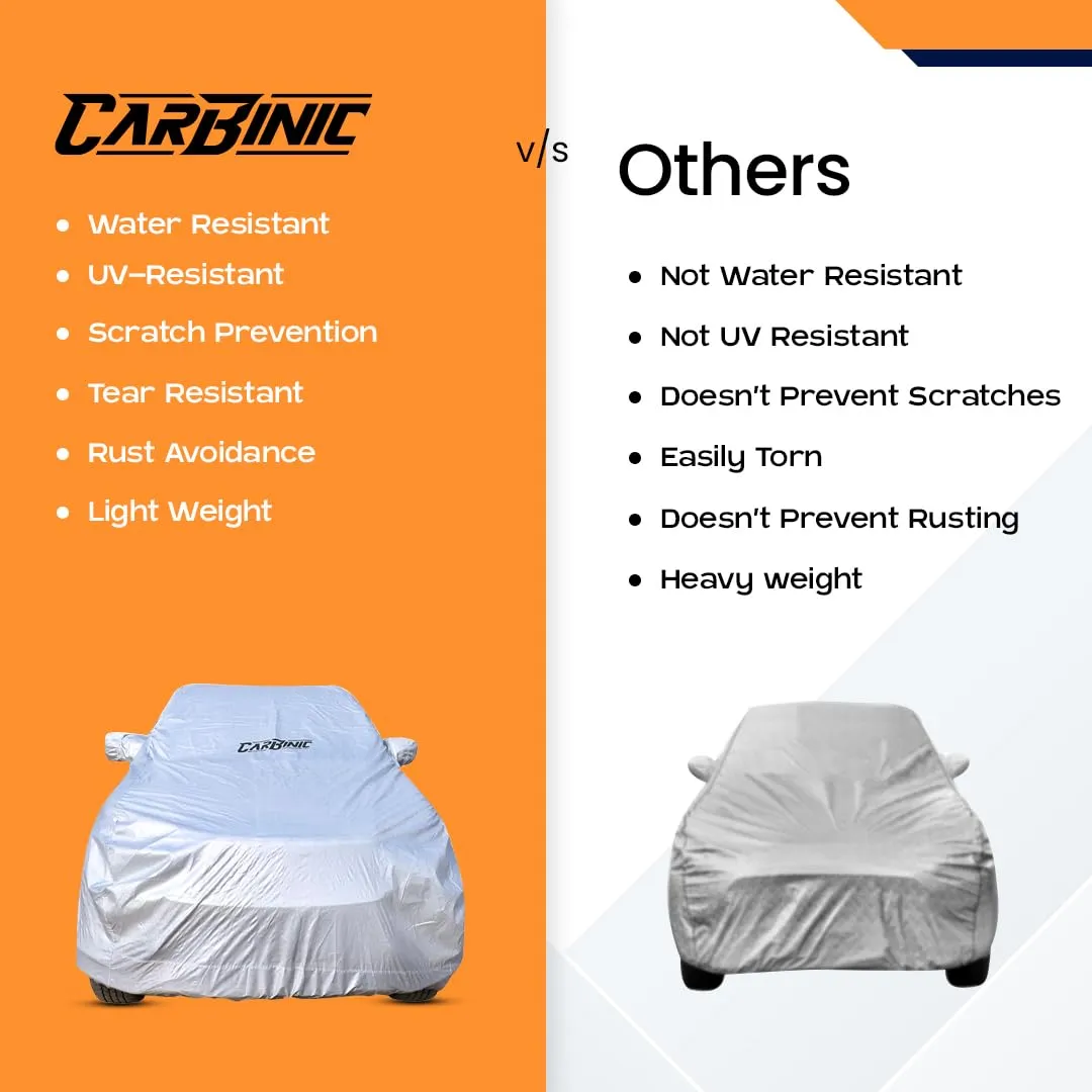 CARBINIC Car Body Cover for MG Hector 2022 | Water Resistant, UV Protection Car Cover | Scratchproof Body Shield | Dustproof All-Weather Cover | Mirror Pocket & Antenna | Car Accessories, Silver