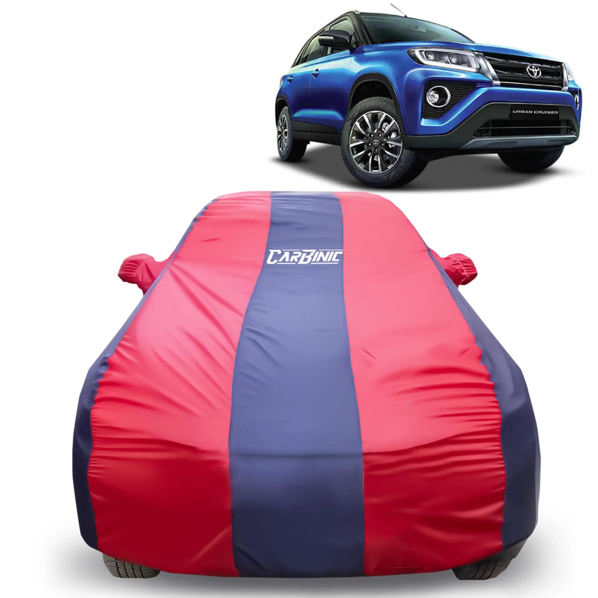 CARBINIC Car Body Cover for Toyota Urban Cruiser 2022 | Water Resistant, UV Protection Car Cover | Scratchproof Body Shield | Dustproof All-Weather | Mirror Pocket & Antenna | Car Accessories-Blue Red