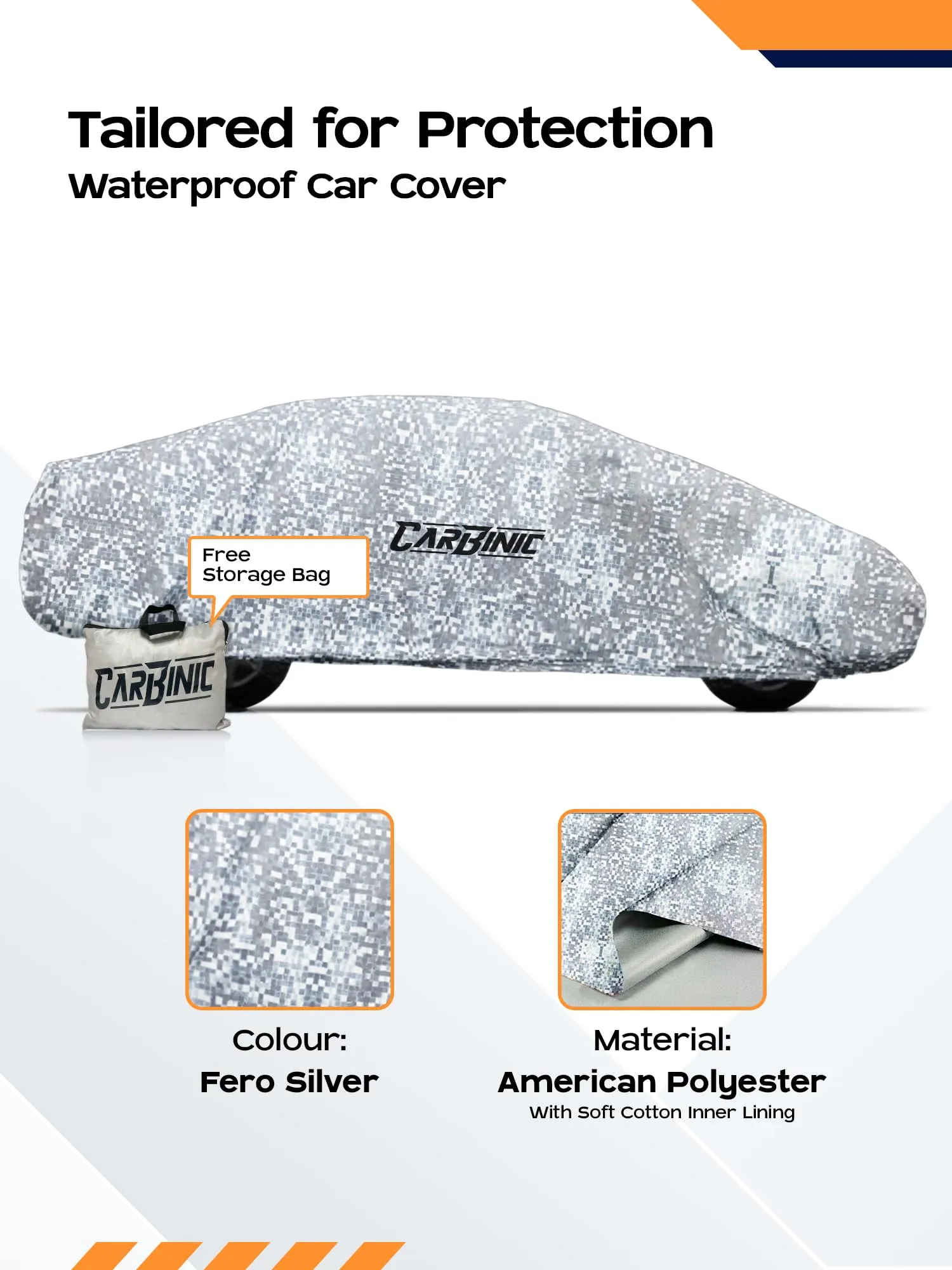 CARBINIC Waterproof Car Body Cover for Hyundai Exter 2023 | Dustproof, UV Proof Car Cover | Exter Car Accessories | Mirror Pockets & Antenna Triple Stitched | Double Layered Soft Cotton Lining, Silver