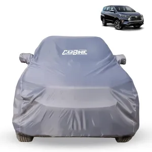 CARBINIC Waterproof Car Body Cover for Toyota Innova Crysta 2021 | Dustproof UV Proof Car Cover | Crysta Car Accessories | Mirror Pockets & Antenna Triple Stitched | Double Layer Cotton Lining, Grey