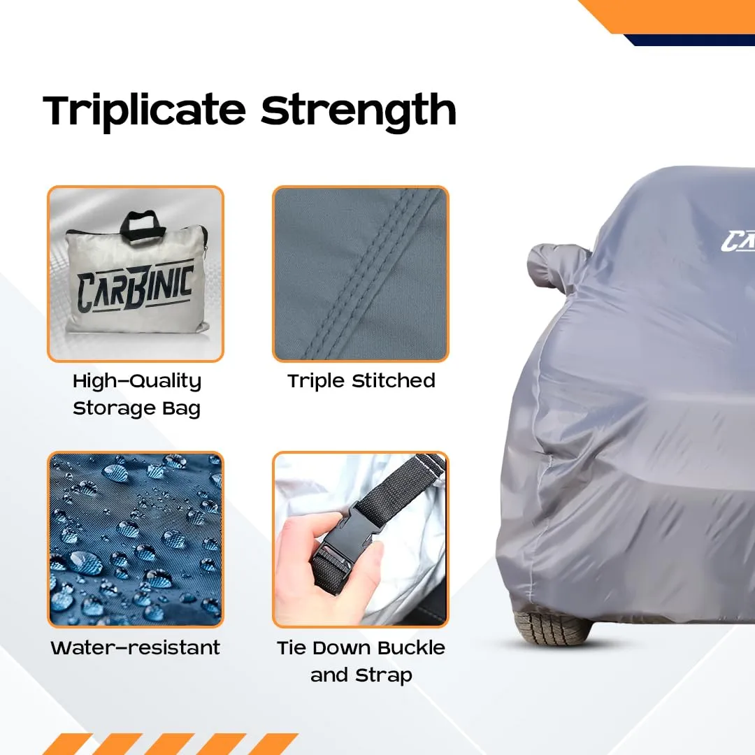 CARBINIC Waterproof Car Body Cover for Toyota Innova Crysta 2021 | Dustproof UV Proof Car Cover | Crysta Car Accessories | Mirror Pockets & Antenna Triple Stitched | Double Layer Cotton Lining, Grey