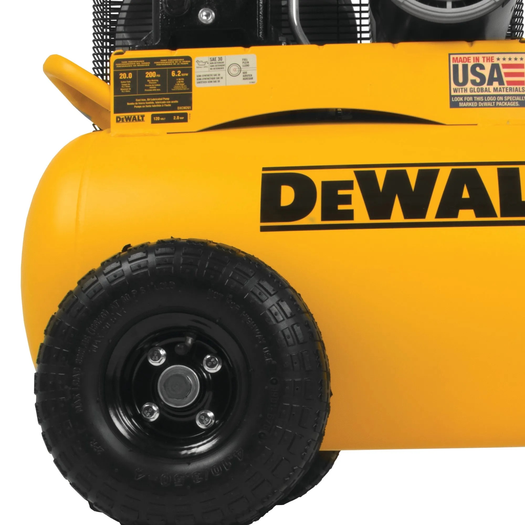 DeWALT DXCM201 20 Gallon 200 PSI Oil Lubed Belt Drive Horizontal Air Compressor