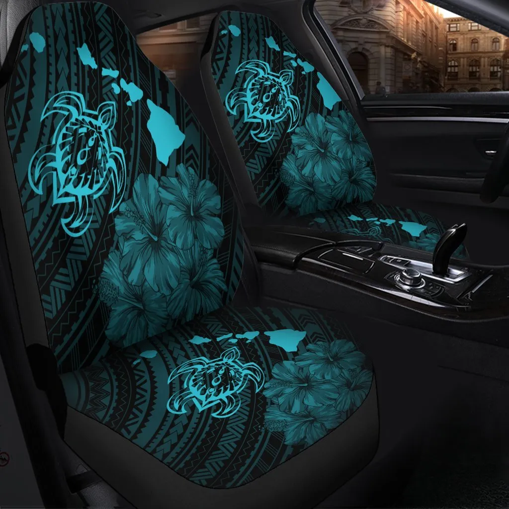 Hawaiian Hibiscus Sea Turtle Swim Polynesian Car Seat Covers Blue