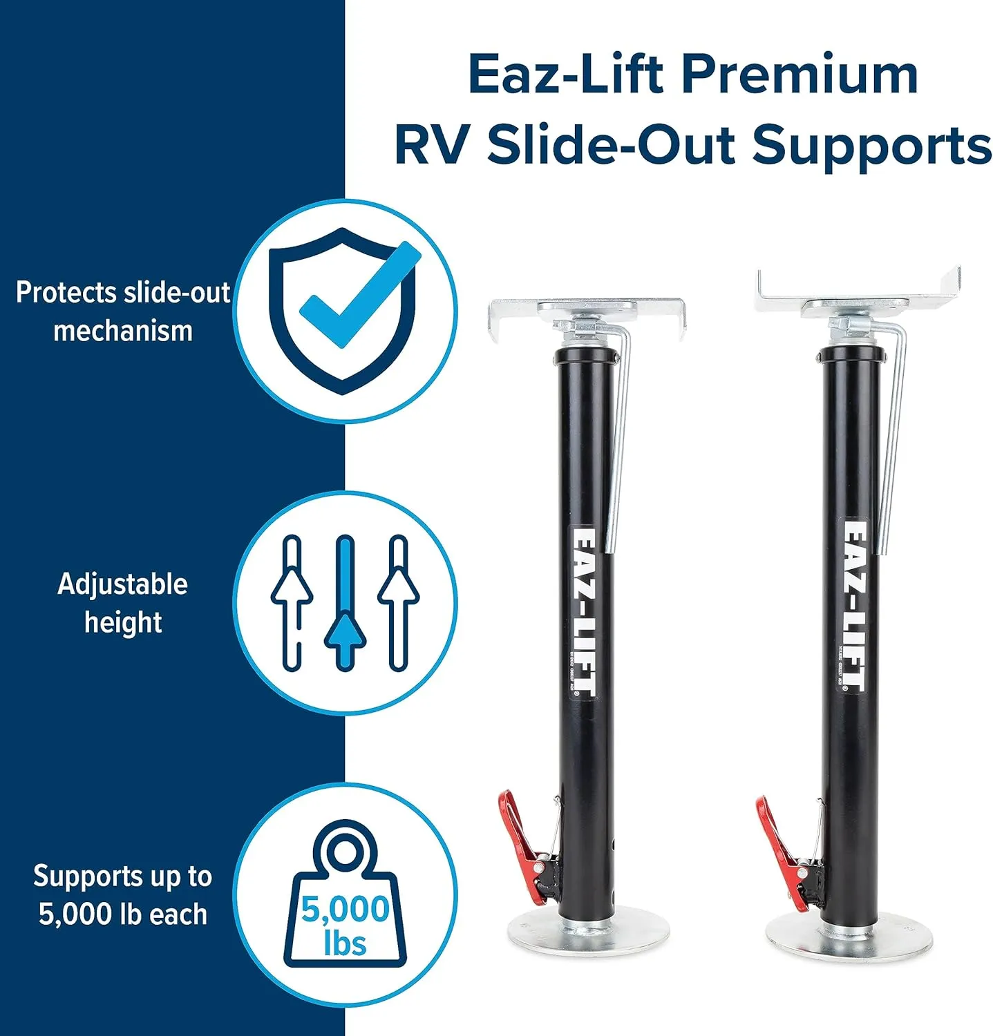 Heavy-Duty RV Slide-Out Supports, Adjustable Steel Jacks 19" to 47" – 5,000lbs Each – Set of 2