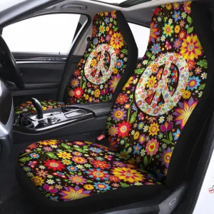 Hippie Flower Peace Sign Print Universal Fit Car Seat Covers