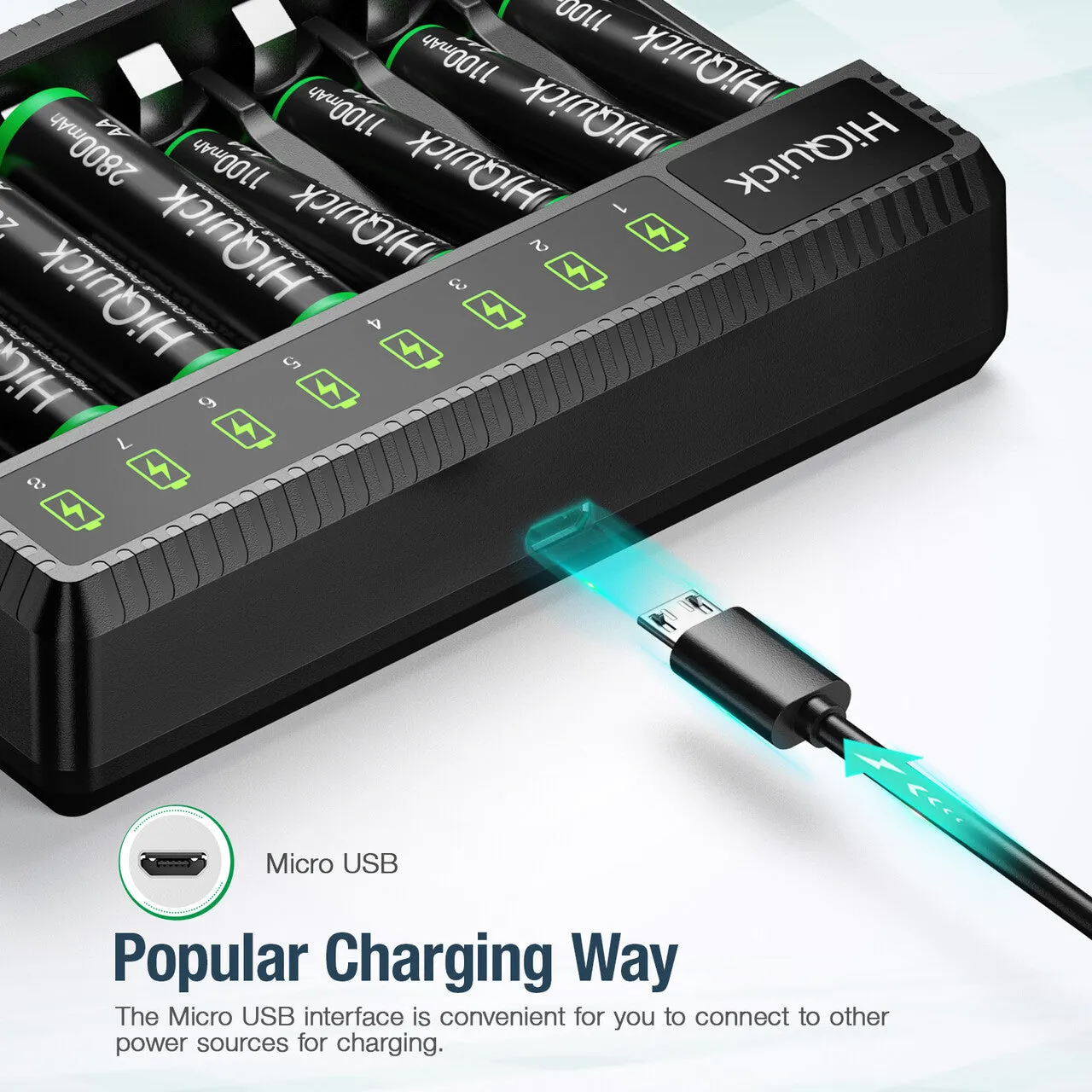 HiQuick 8 Bay AA AAA LED Battery Charger with Fast Charging Function