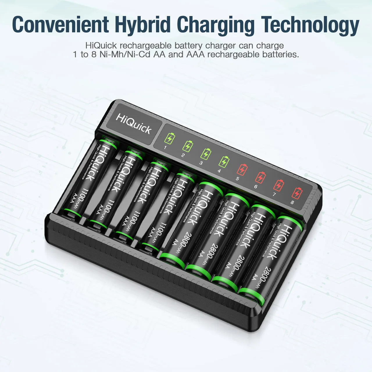 HiQuick 8 Bay AA AAA LED Battery Charger with Fast Charging Function