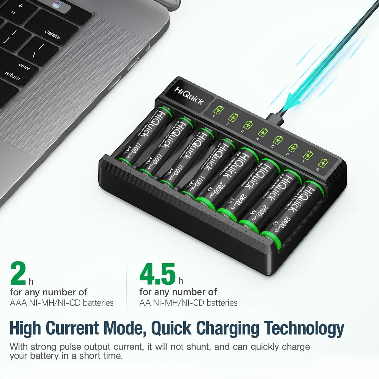 HiQuick 8 Bay AA AAA LED Battery Charger with Fast Charging Function