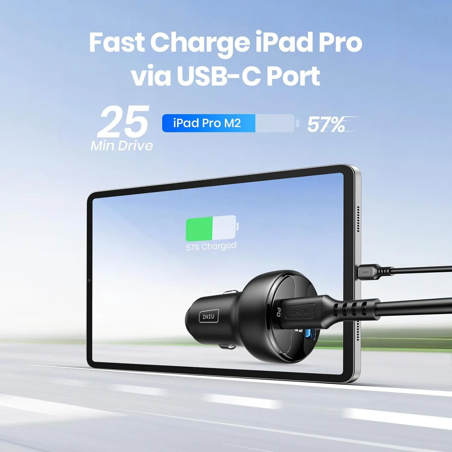 INIU USB C Car Charger 66W Total Fast Charging Car Charger All-Metal Mini PD QC 3.0 Dual Port (USB C  USB A)