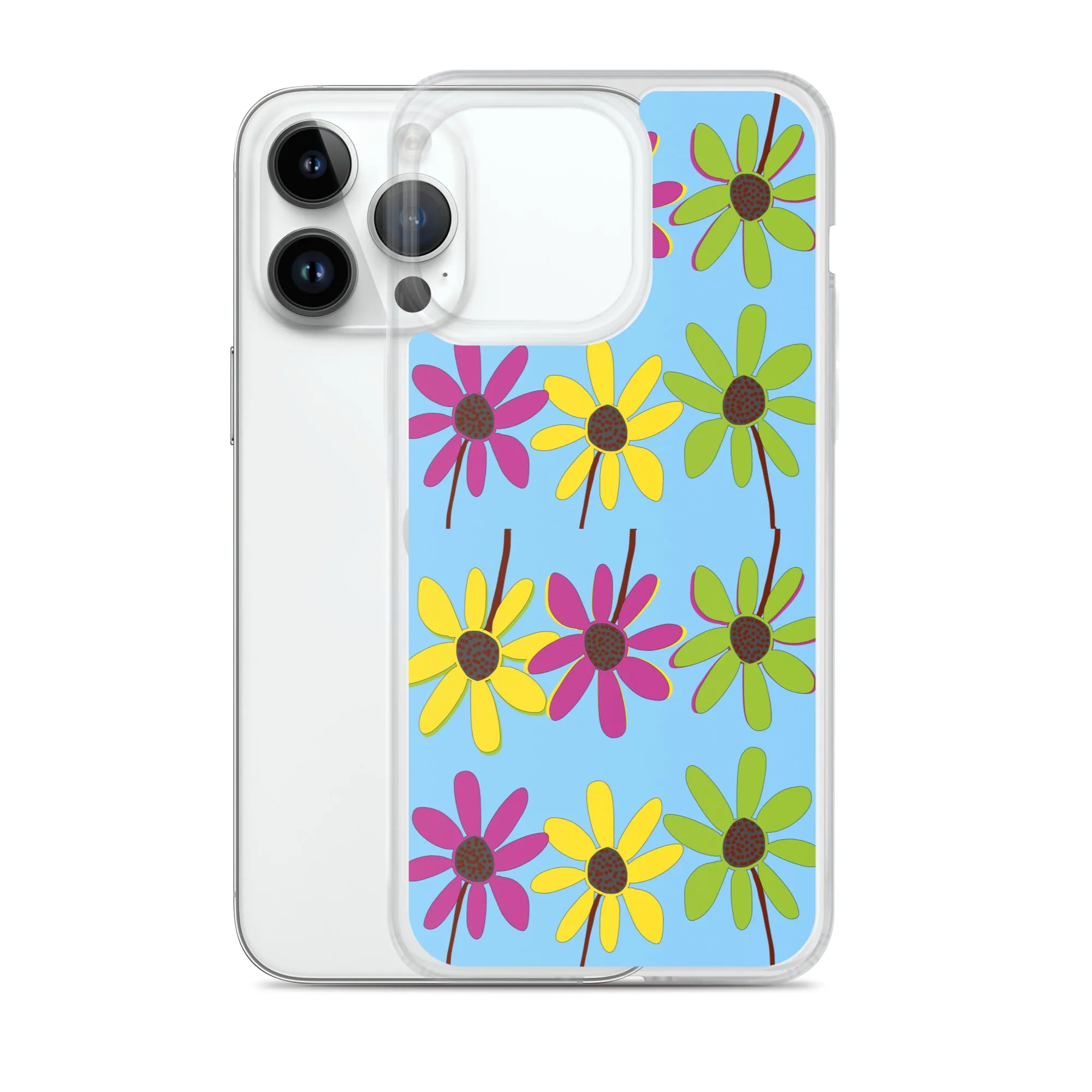 iPhone Colourful Hand Drawn Flower Petals Sky Blue Case