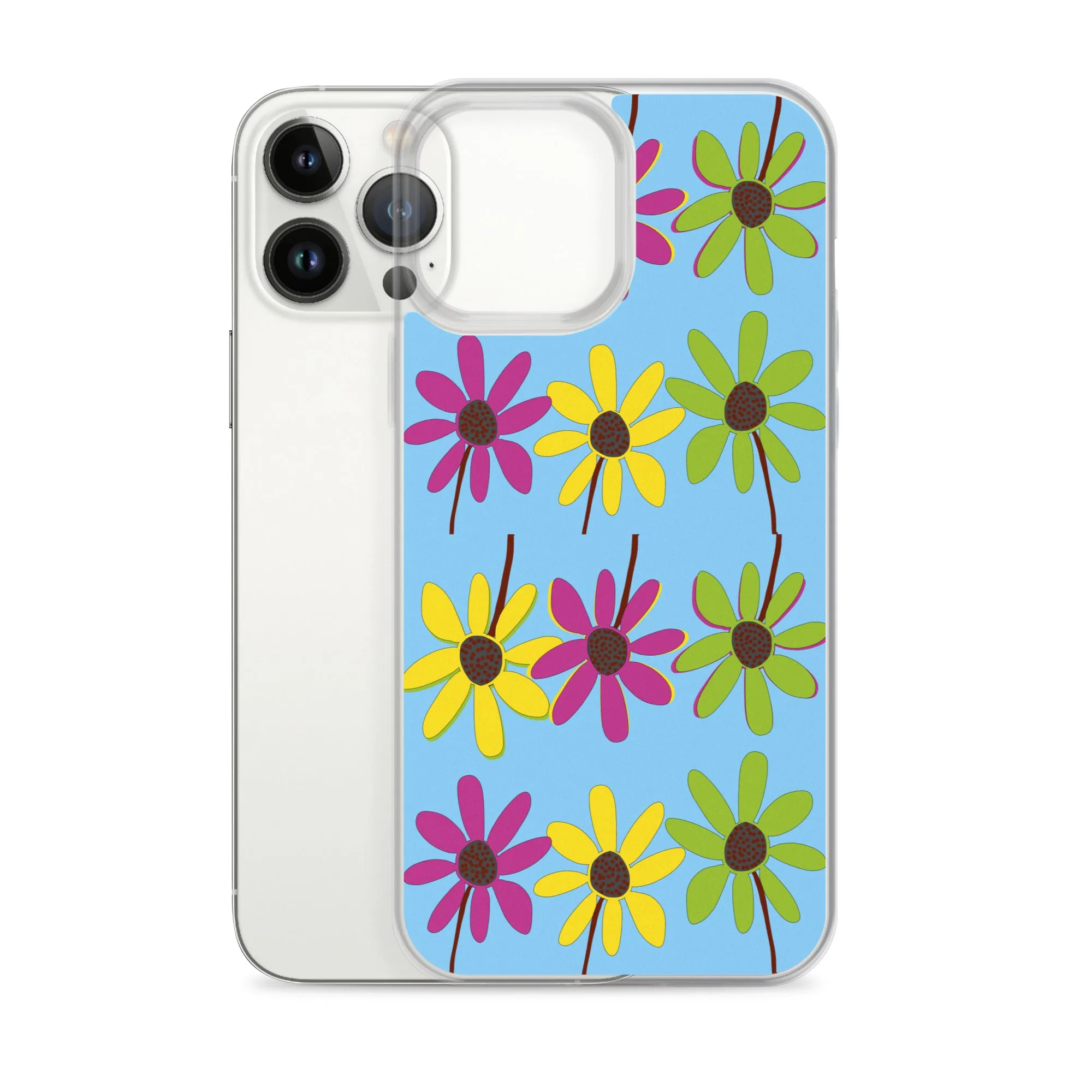 iPhone Colourful Hand Drawn Flower Petals Sky Blue Case