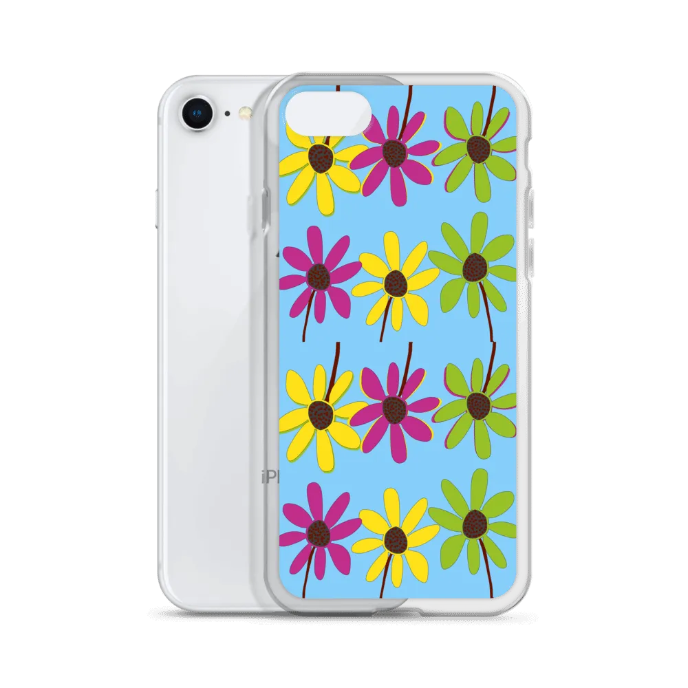 iPhone Colourful Hand Drawn Flower Petals Sky Blue Case