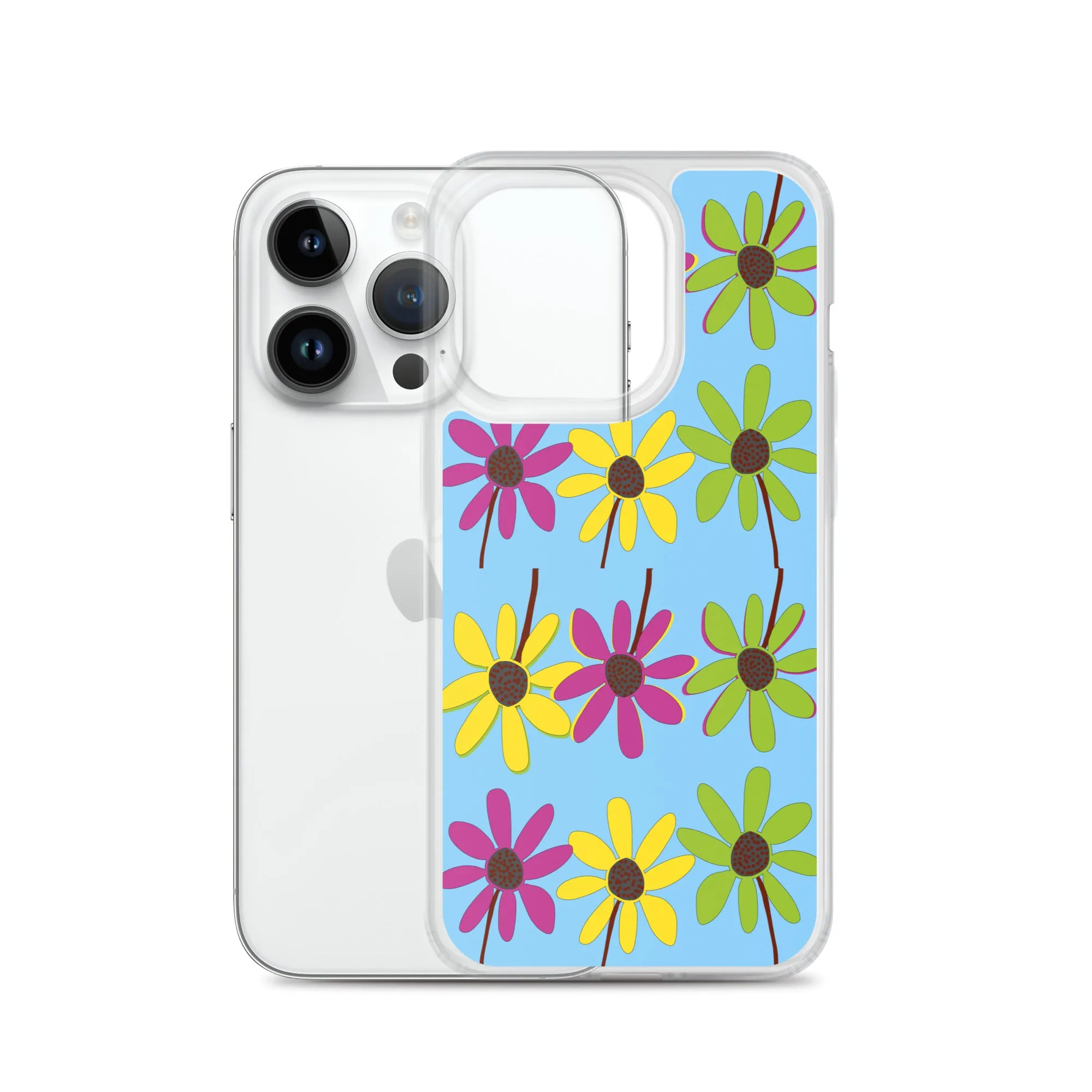 iPhone Colourful Hand Drawn Flower Petals Sky Blue Case