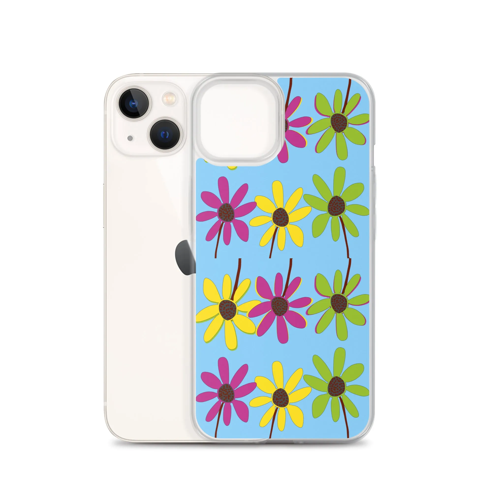 iPhone Colourful Hand Drawn Flower Petals Sky Blue Case