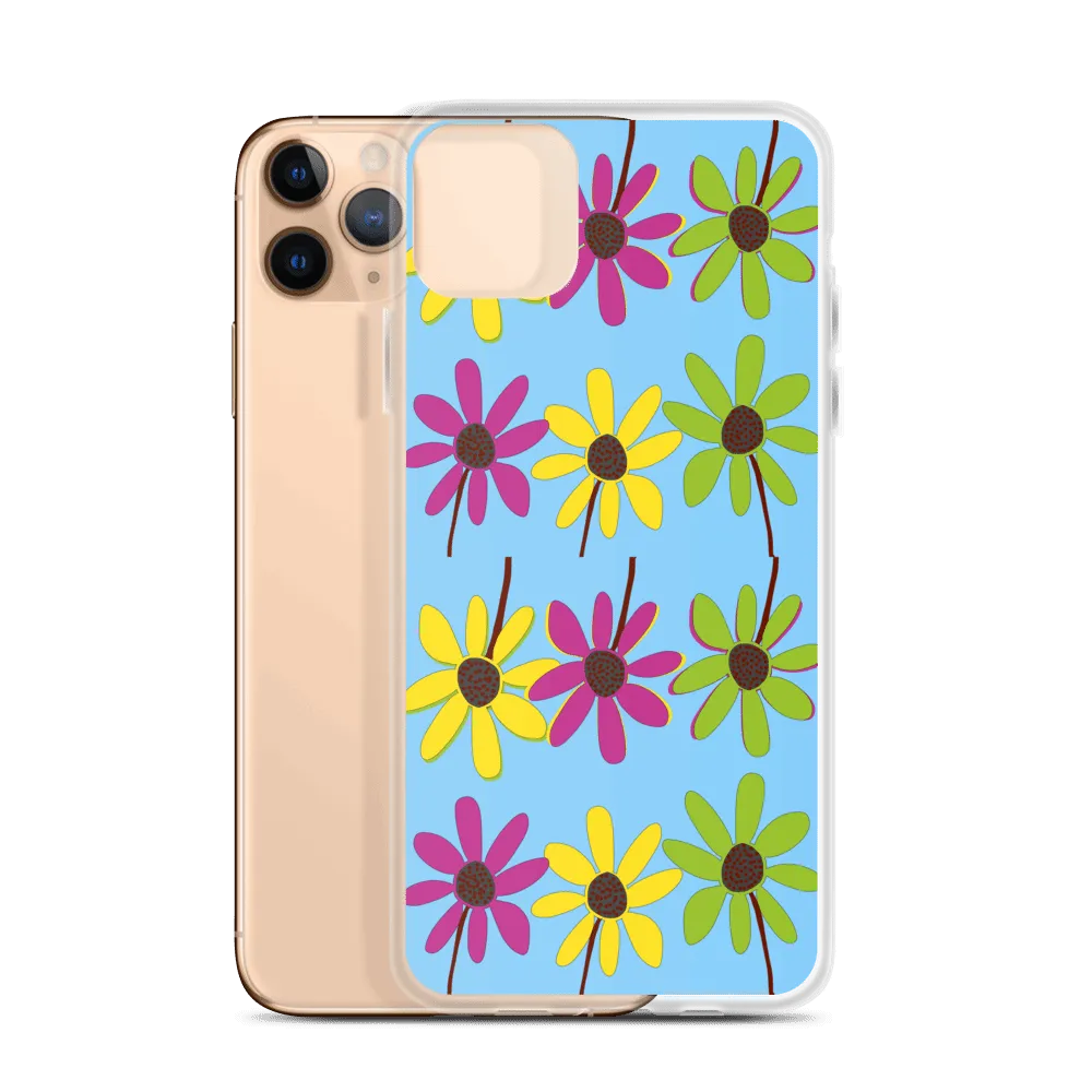 iPhone Colourful Hand Drawn Flower Petals Sky Blue Case