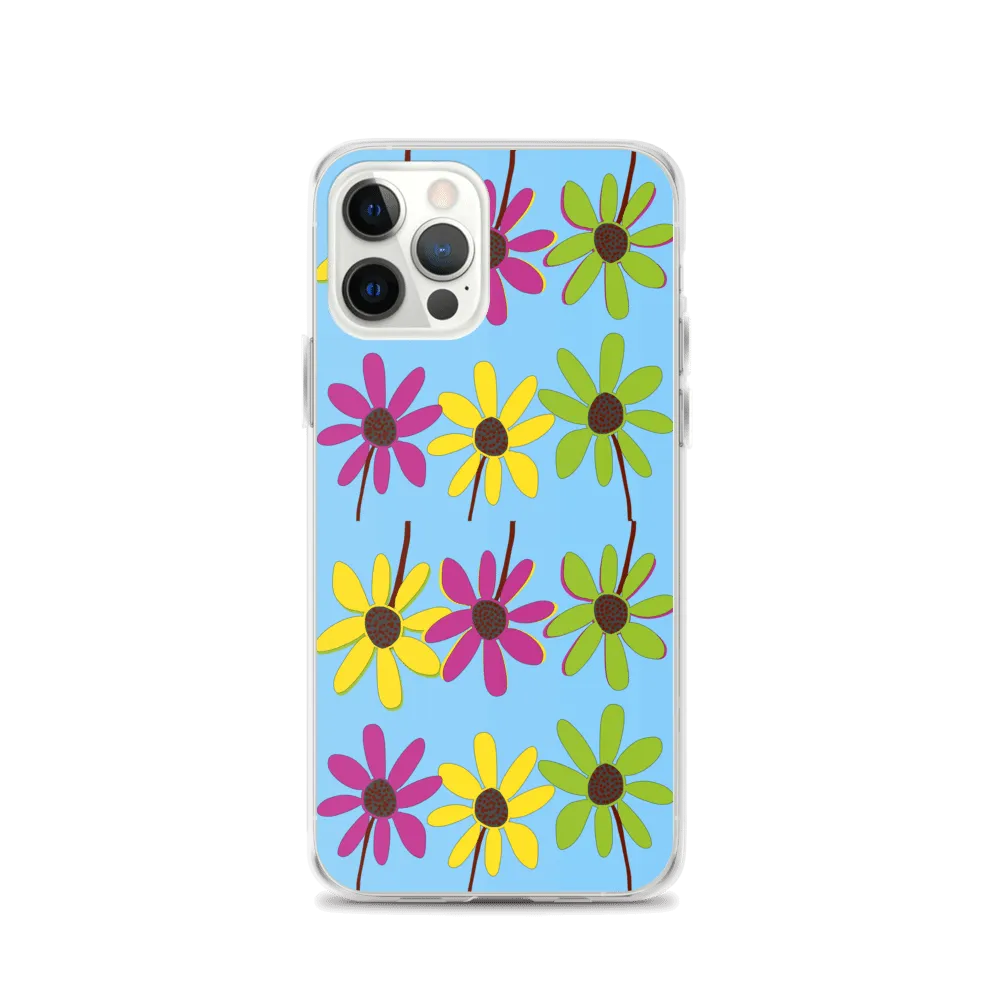 iPhone Colourful Hand Drawn Flower Petals Sky Blue Case