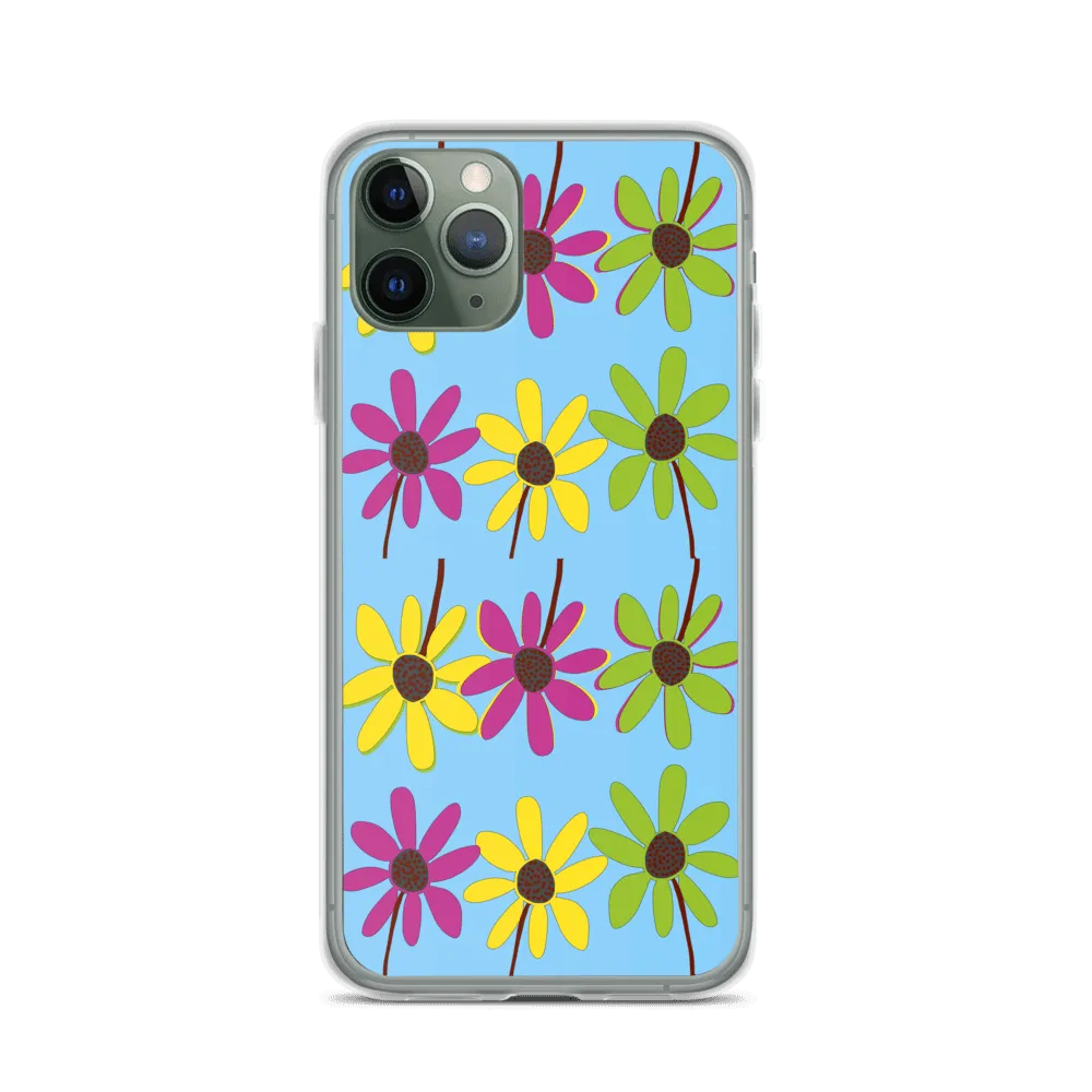 iPhone Colourful Hand Drawn Flower Petals Sky Blue Case