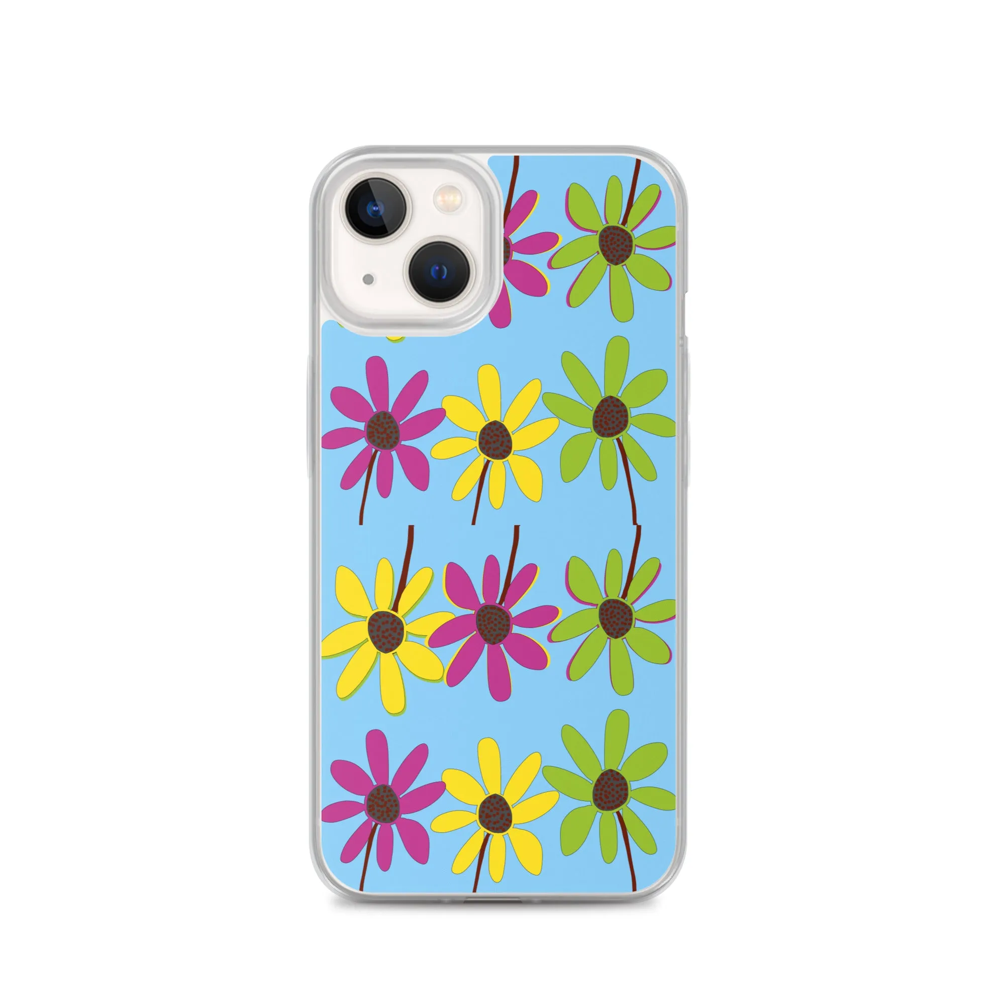 iPhone Colourful Hand Drawn Flower Petals Sky Blue Case