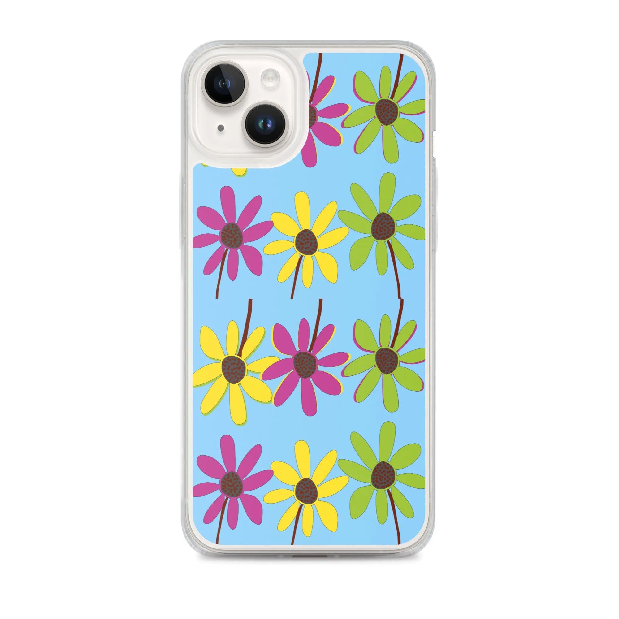 iPhone Colourful Hand Drawn Flower Petals Sky Blue Case