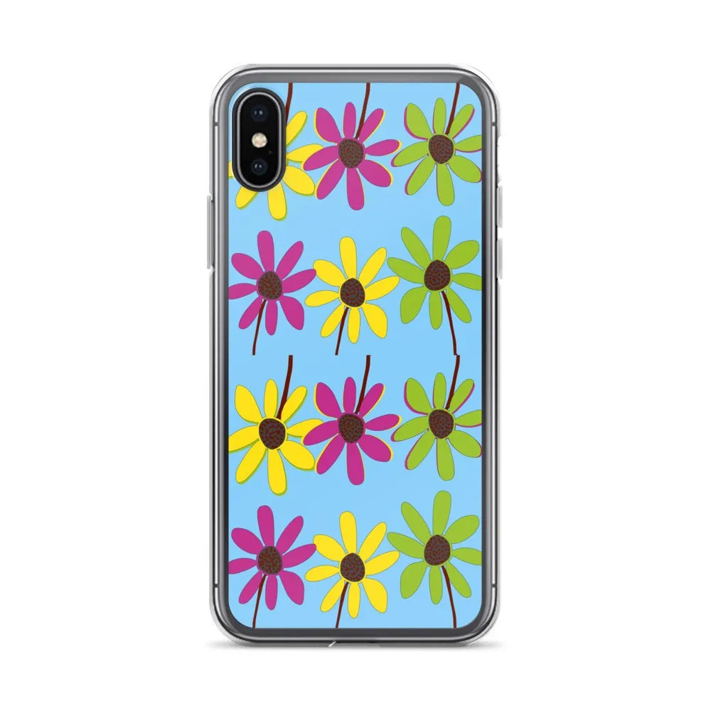 iPhone Colourful Hand Drawn Flower Petals Sky Blue Case