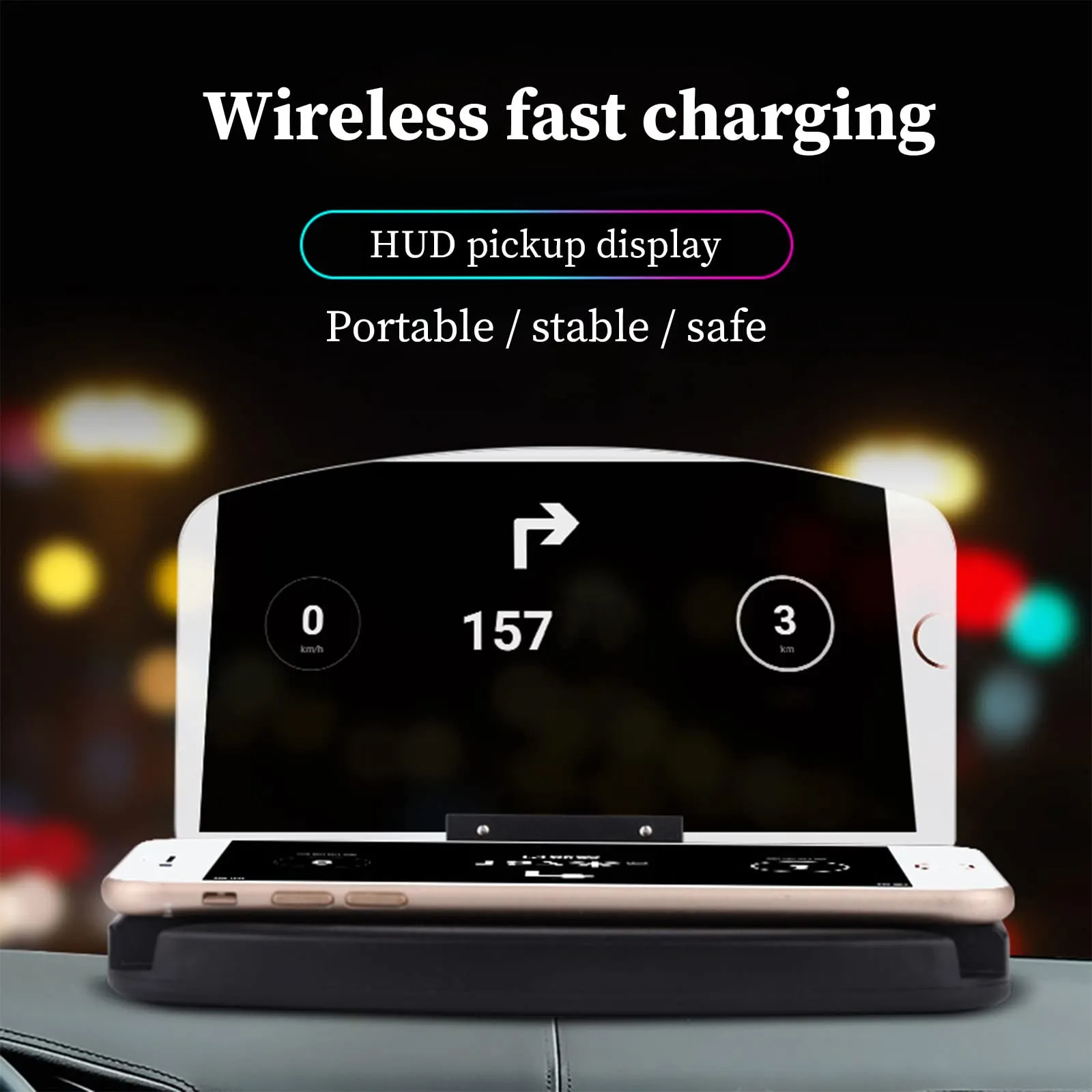 Mobile Holder HUD Car Navigation Projector - Head Up Display Intelligent Induction Wireless Fast Charging Charger - Phone Smartphone Holder Compatible with Android & iOS