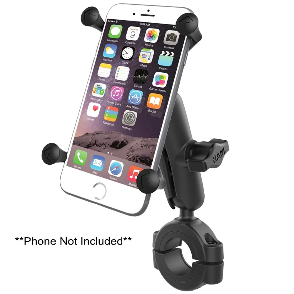 RAM Mount RAM Torque 1 1/8" - 1 1/2" Diameter Handlebar/Rail Base with 1" Ball, Medium Arm and X-Grip for Larger Phones [RAM-B-408-112-15-UN10U]