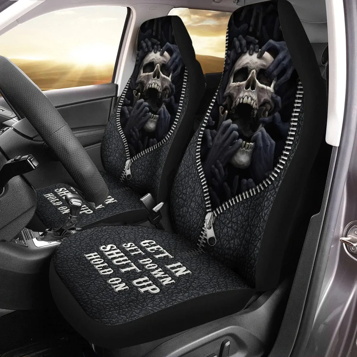 Skull Darkness Hold on Car Seat Covers, 3D Print Skull On Front Auto Seat Covers