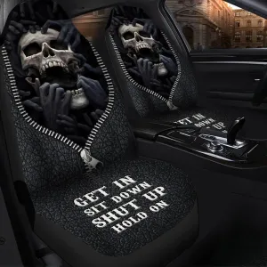 Skull Darkness Hold on Car Seat Covers, 3D Print Skull On Front Auto Seat Covers