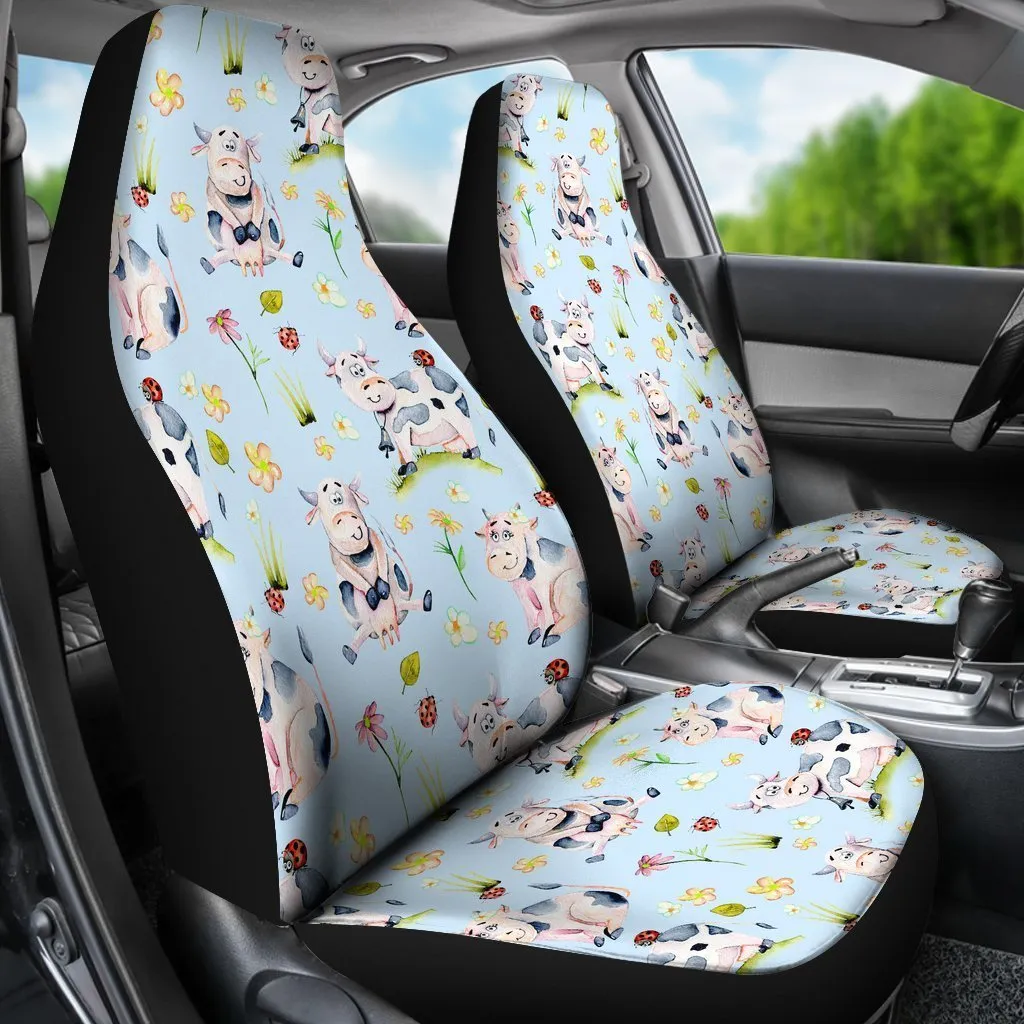 Watercolor Cartoon Cow Pattern Print Universal Fit Car Seat Covers