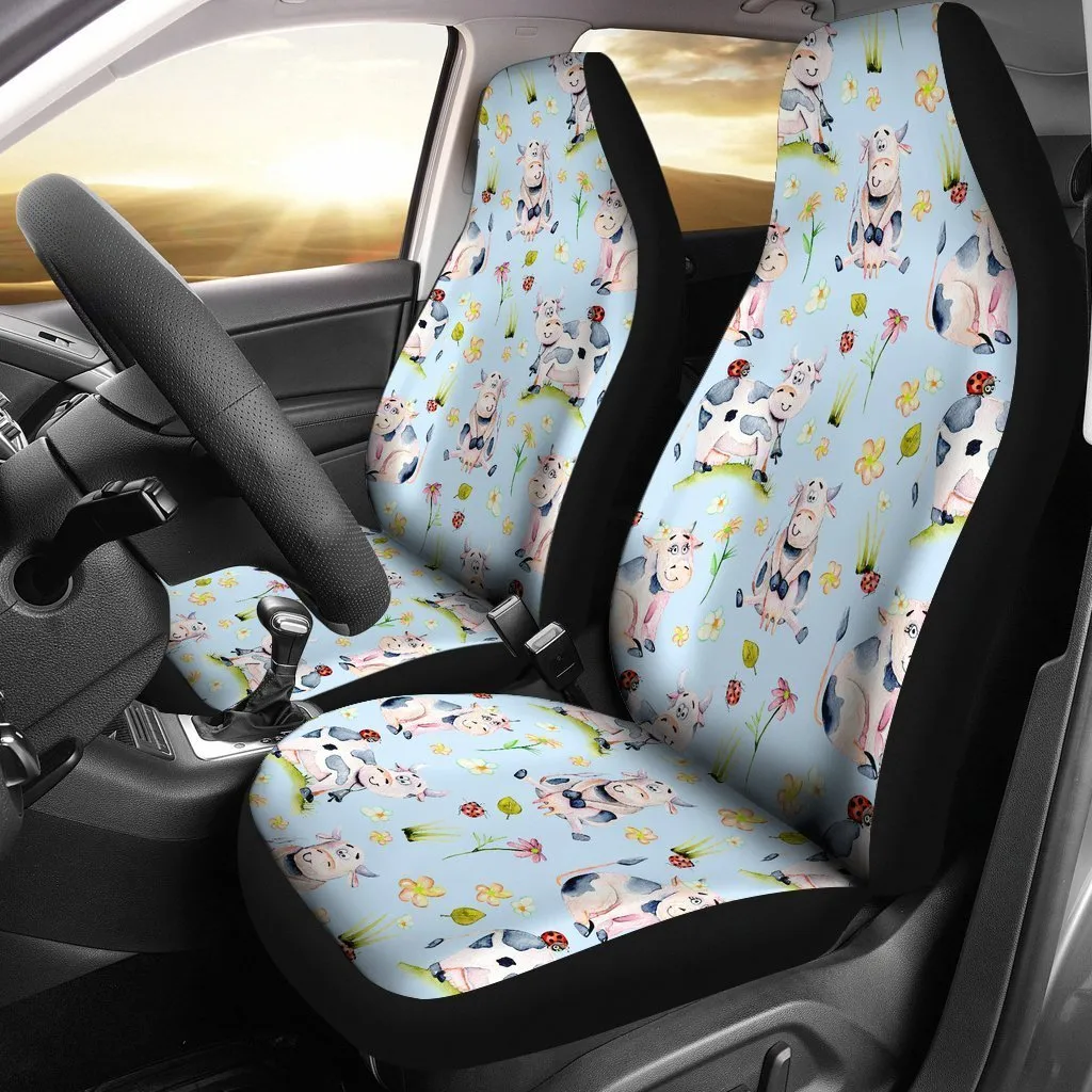 Watercolor Cartoon Cow Pattern Print Universal Fit Car Seat Covers