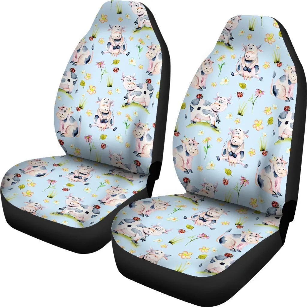 Watercolor Cartoon Cow Pattern Print Universal Fit Car Seat Covers